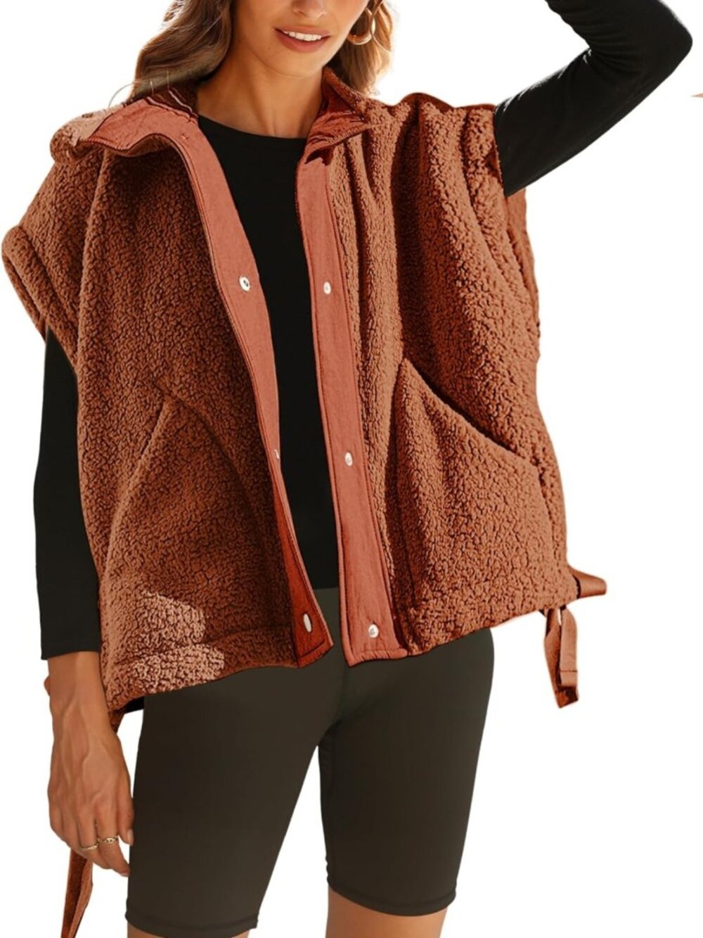 Cozy Women's Fleece Vest - Casual Sleeveless Sherpa Jacket with Pockets, Winter